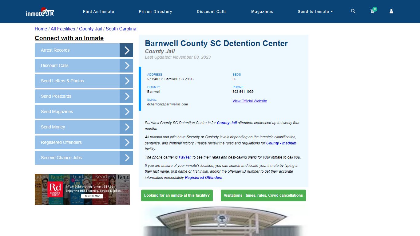 Barnwell County SC Detention Center - Inmate Locator - Barnwell, SC